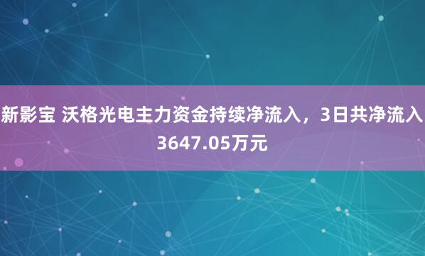 新影宝 沃格光电主力资金持续净流入，3日共净流入3647.05万元