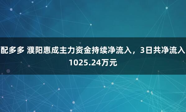 配多多 濮阳惠成主力资金持续净流入，3日共净流入1025.24万元