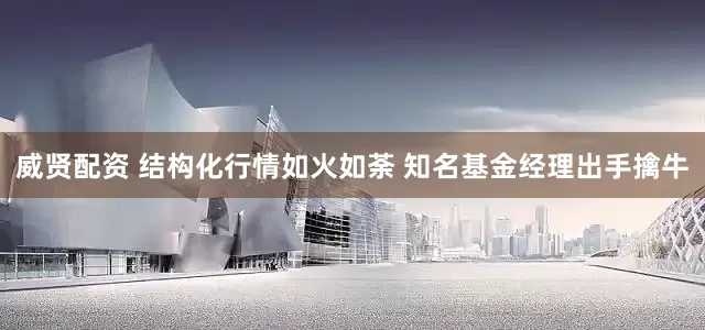威贤配资 结构化行情如火如荼 知名基金经理出手擒牛